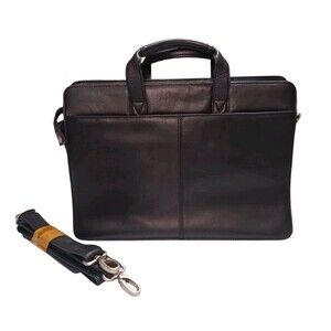 MARK PHILLIPS Black Leather Briefcase & Shoulder Strap Attache Messenger Bag Y2K